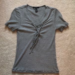 Forever 21 lace up striped shirt
